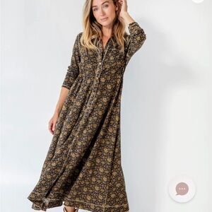 NATURAL LIFE Floral Midi Dress - Black and Brown